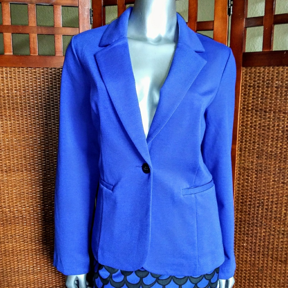 CHICO'S LONG COBALT BLUE KNIT BLAZER NWOT